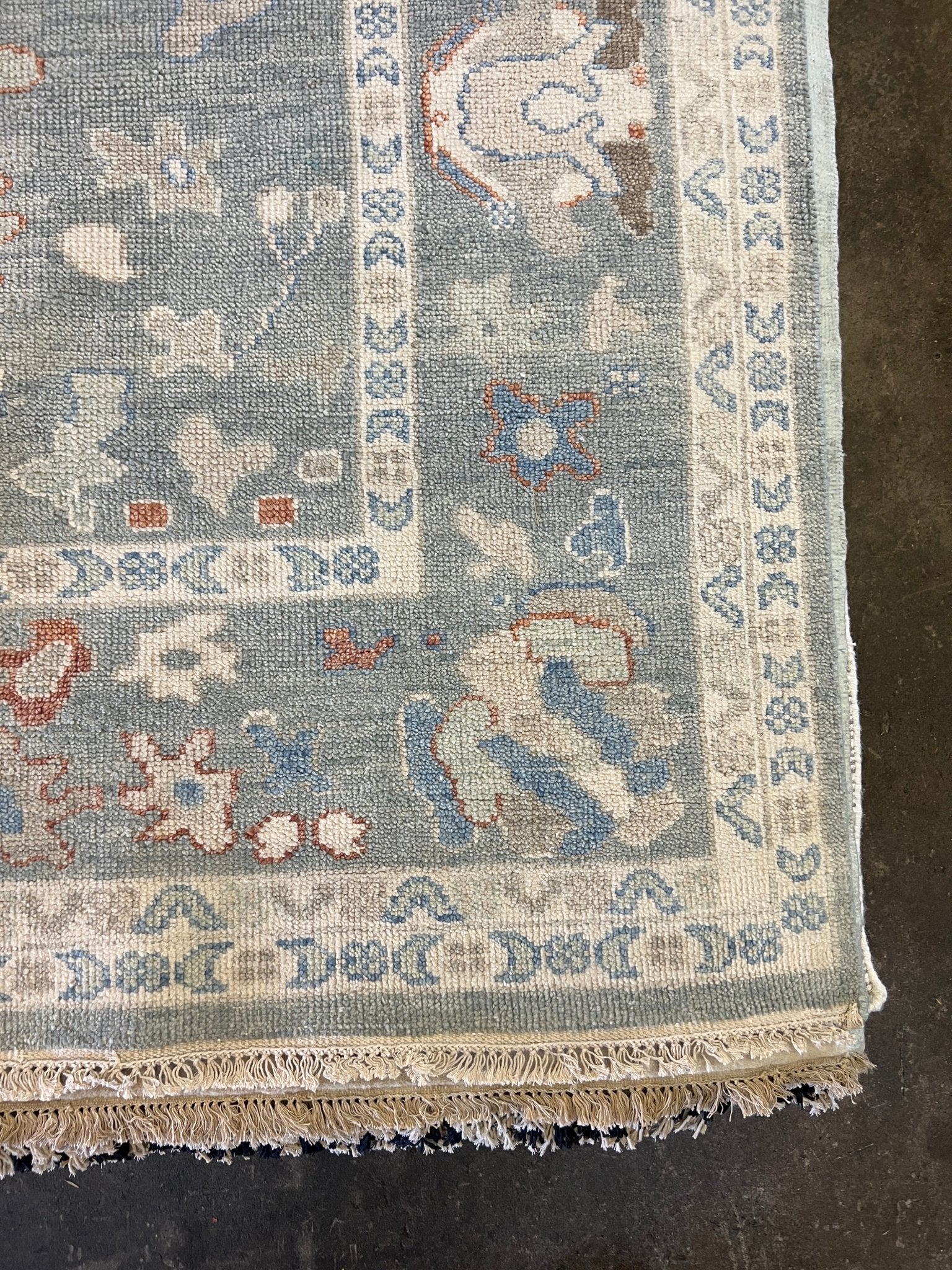 Aurora 9.6x13 Geenish Blue Hand-Knotted Oushak Rug | Banana Manor Rug Company