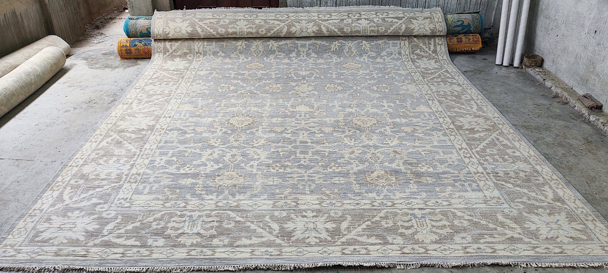 Badi 10x13.9 Hand Knotted Silver Grey Turkish Oushak | Banana Manor Rug Factory Outlet