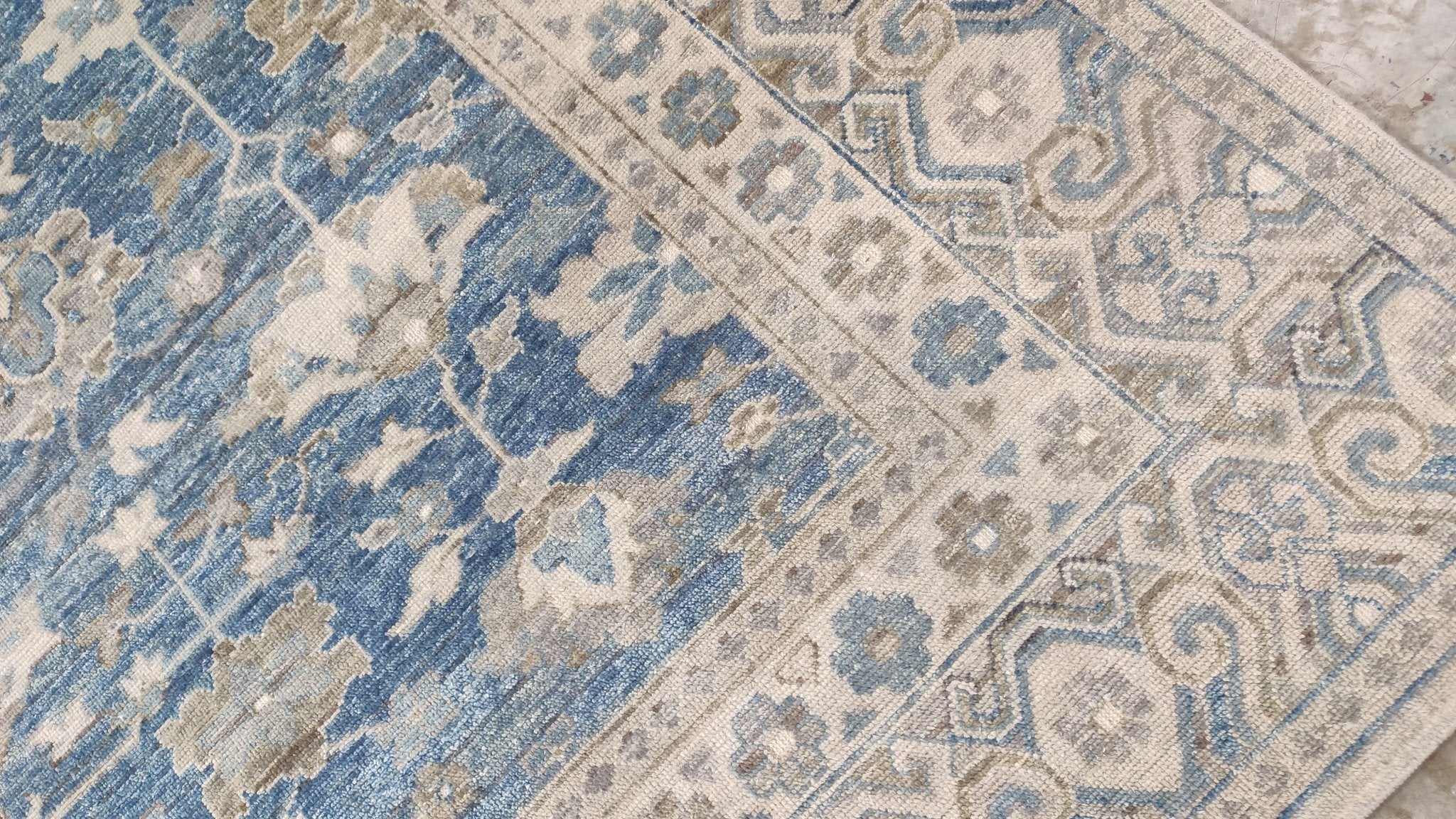 Barbara Payton 9x12 Blue and Beige Hand-Knotted Oushak Rug | Banana Manor Rug Company