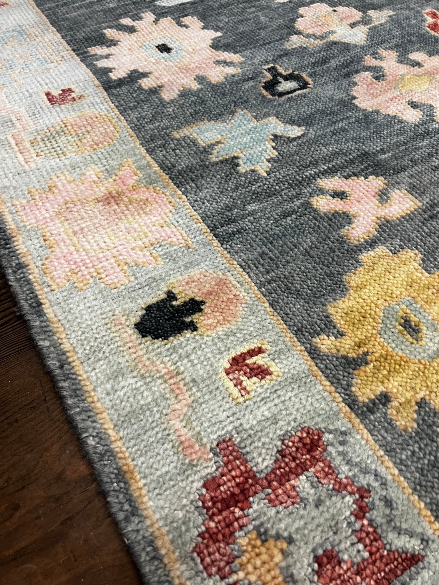 Beata Heuman Dark Grey and Grey Hand-Knotted Oushak Runner 3.9x7 | Banana Manor Rug Company