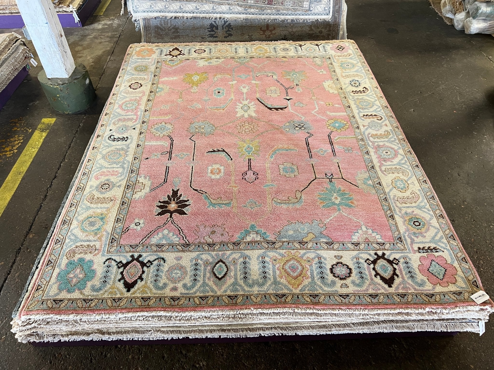 Beatrice 8x10 Pink and Ivory Hand-Knotted Oushak Rug | Banana Manor Rug Company