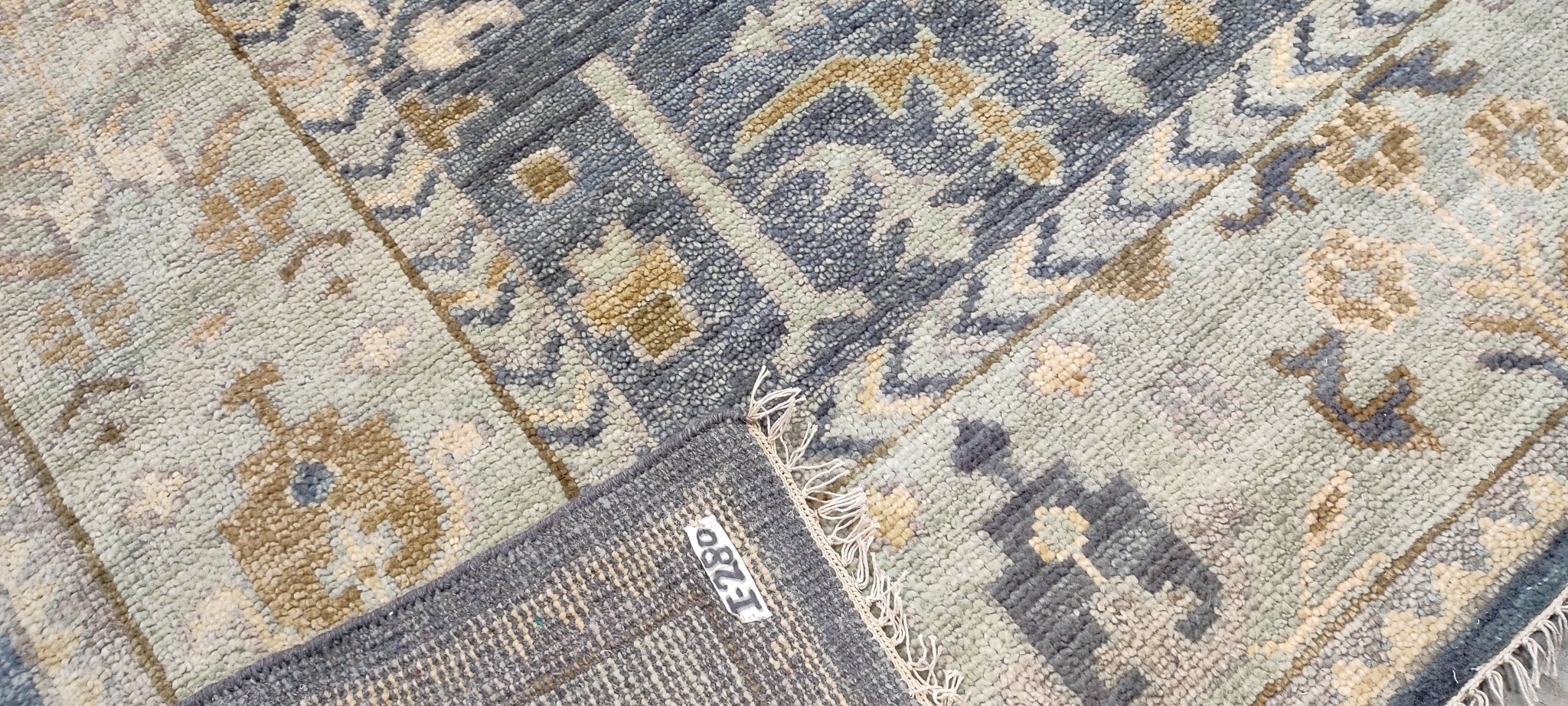 Beauregard Houston-Montgomery 9x12 Blue and Tan Hand-Knotted Oushak Rug | Banana Manor Rug Company