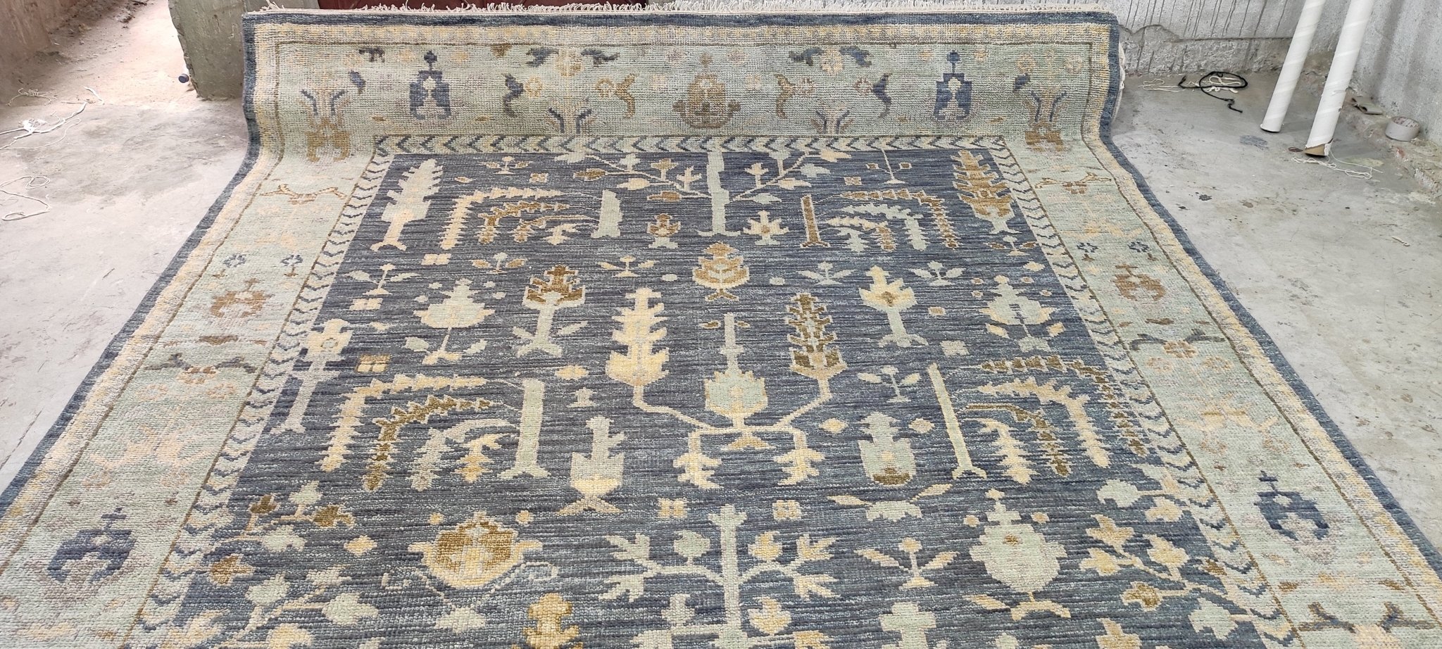 Beauregard Houston-Montgomery 9x12 Blue and Tan Hand-Knotted Oushak Rug | Banana Manor Rug Company