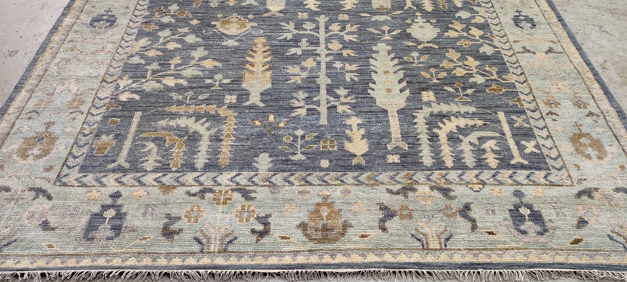 Beauregard Houston-Montgomery 9x12 Blue and Tan Hand-Knotted Oushak Rug | Banana Manor Rug Company