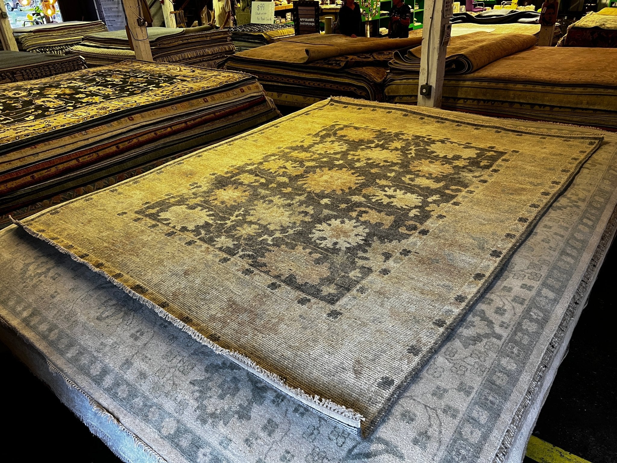 Betsy Rose 7.9x10 Hand-Knotted Grey & Tan Oushak | Banana Manor Rug Factory Outlet