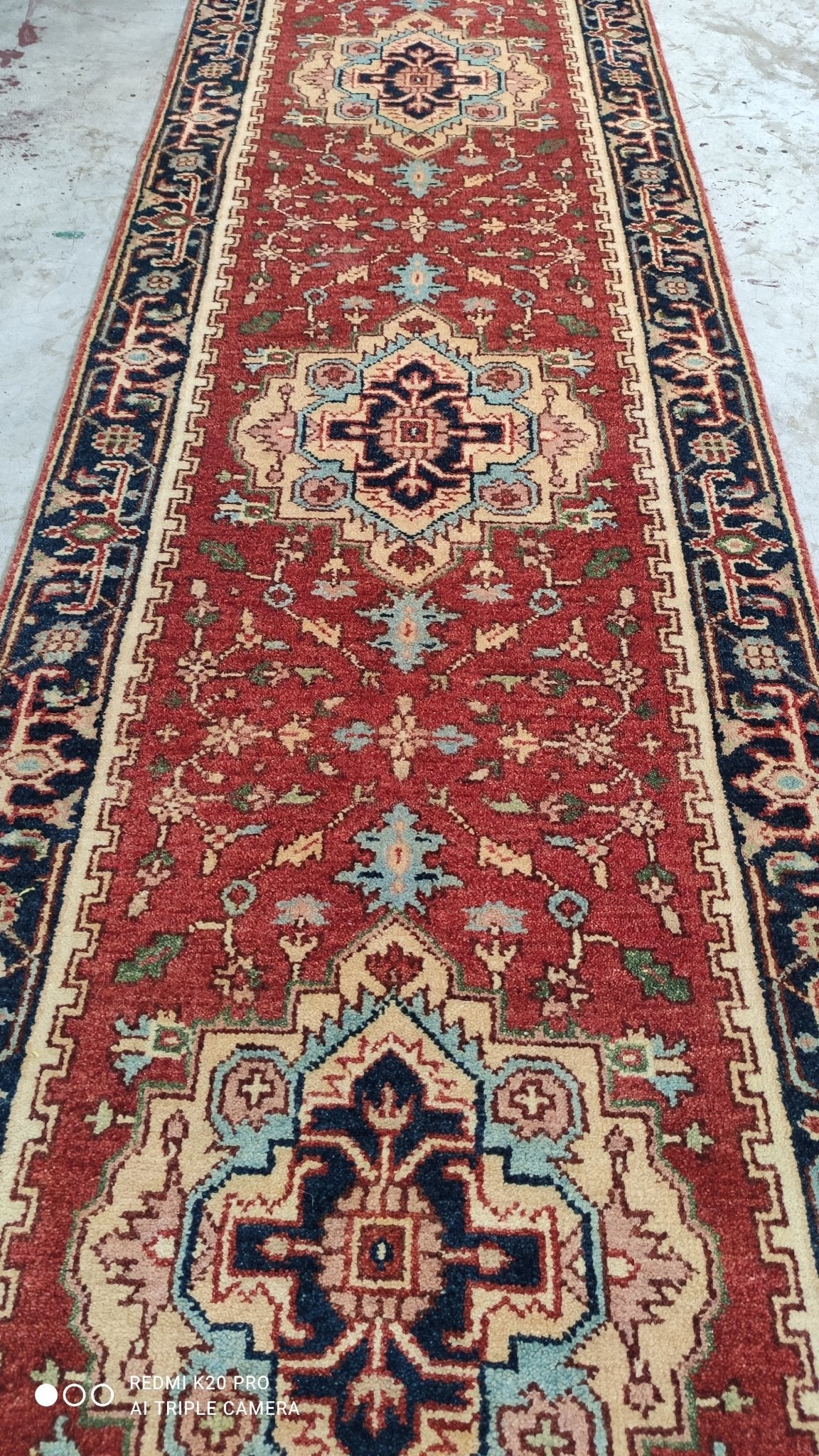 Better Than Ezra 2.9x10.3 Red and Blue Hand-Knotted Serapi Runner | Banana Manor Rug Company