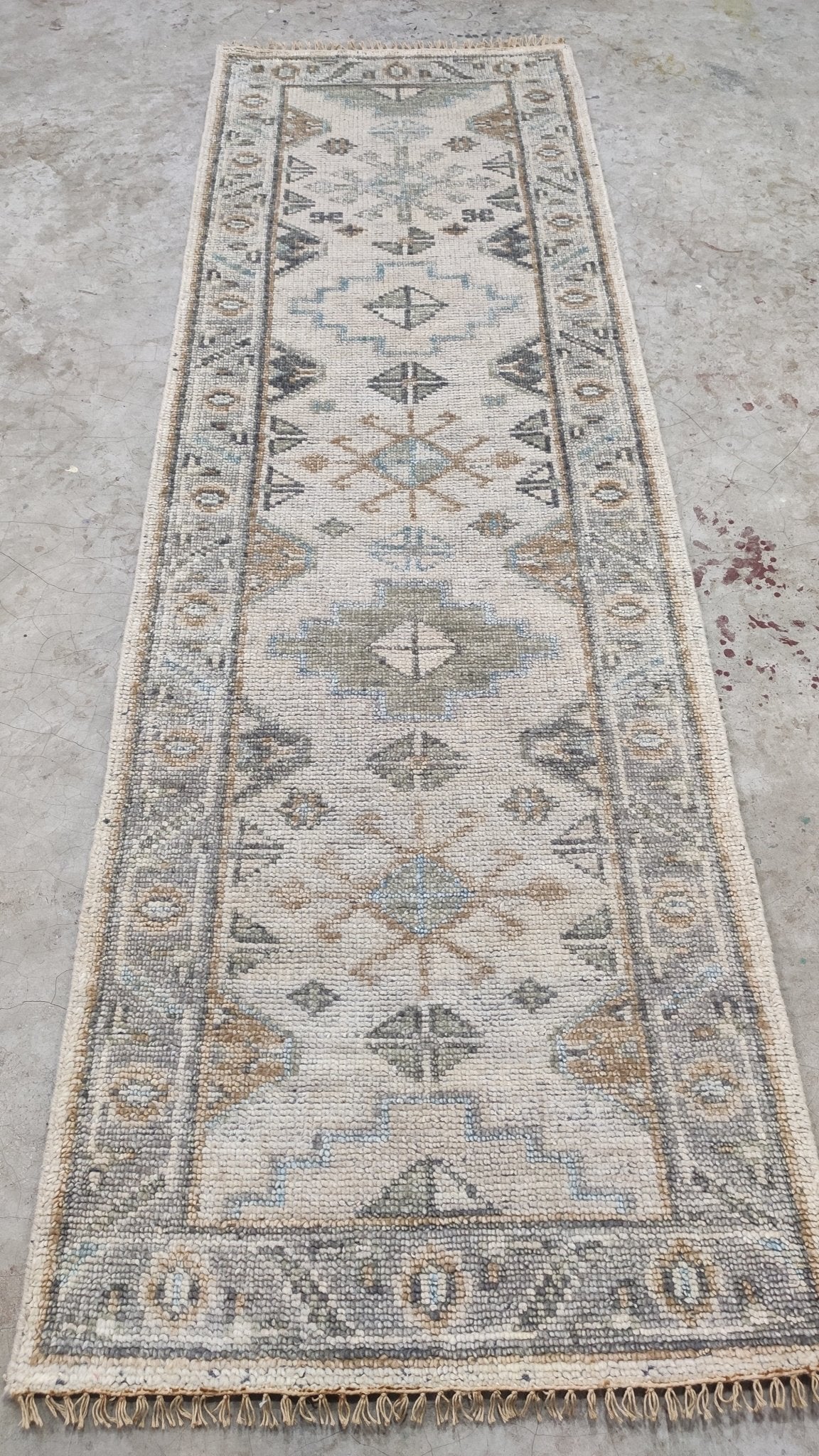 Betty 2.6x8 Beige and Light Grey Hand-Knotted Oushak Runner | Banana Manor Rug Company