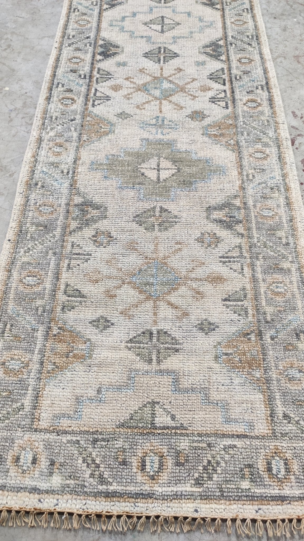 Betty 2.6x8 Beige and Light Grey Hand-Knotted Oushak Runner | Banana Manor Rug Company