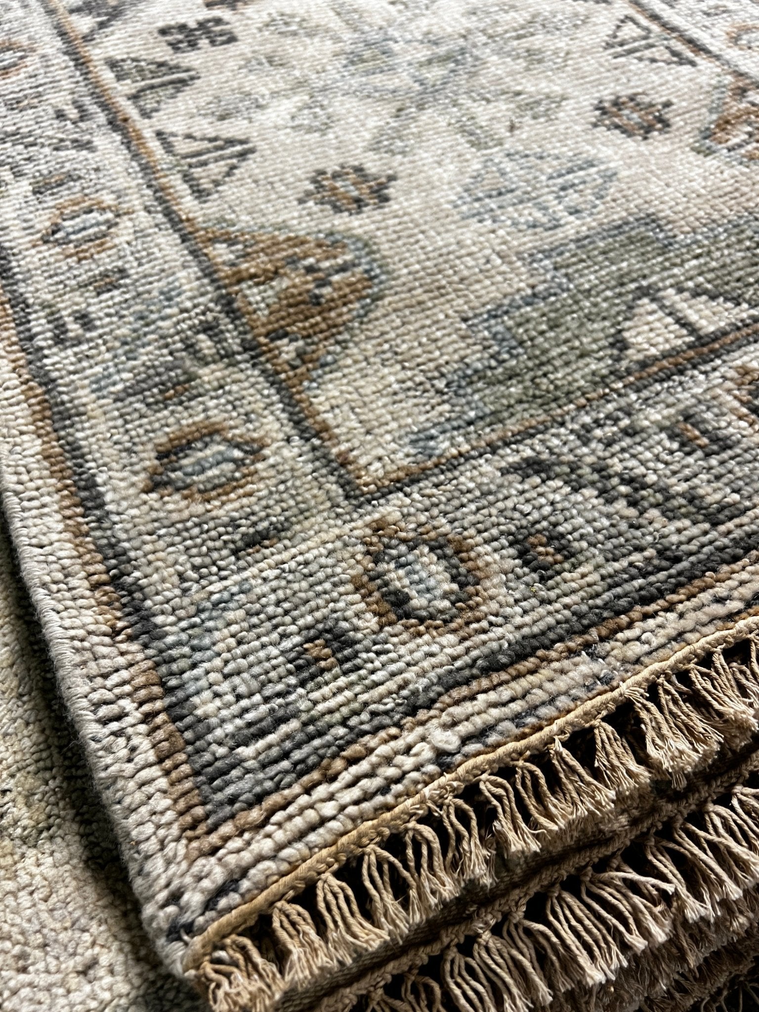 Betty 2.6x8 Beige and Light Grey Hand-Knotted Oushak Runner | Banana Manor Rug Company