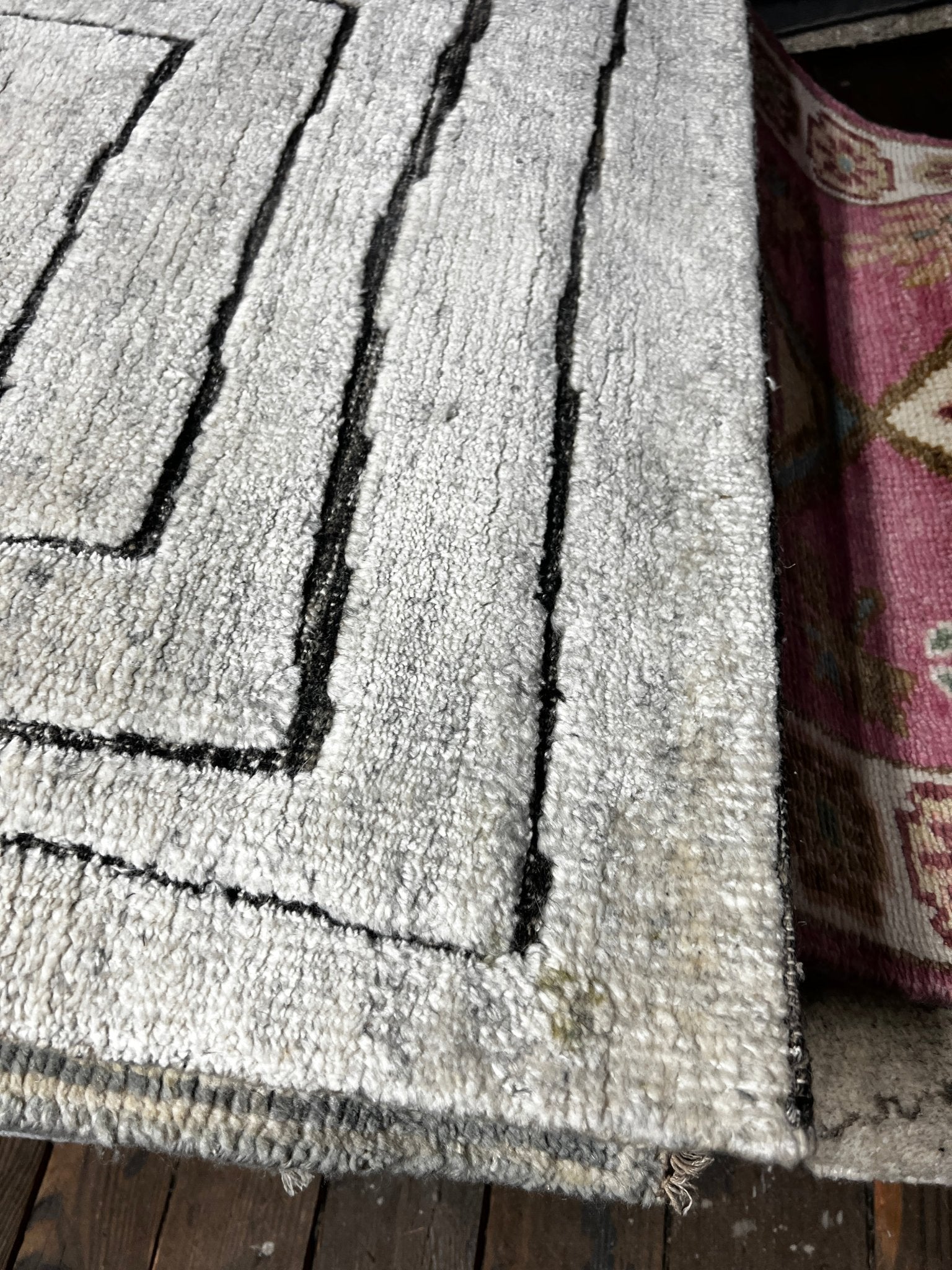 Billy 2.9x10 Hand-Knotted Ivory & Grey Cut Pile Runner | Banana Manor Rug Factory Outlet