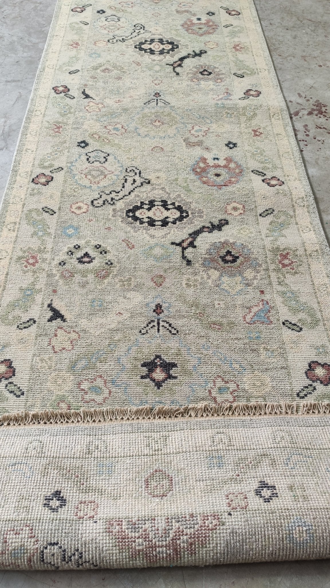 Blossom 3x14 Tan Hand-Knotted Oushak Runner | Banana Manor Rug Company