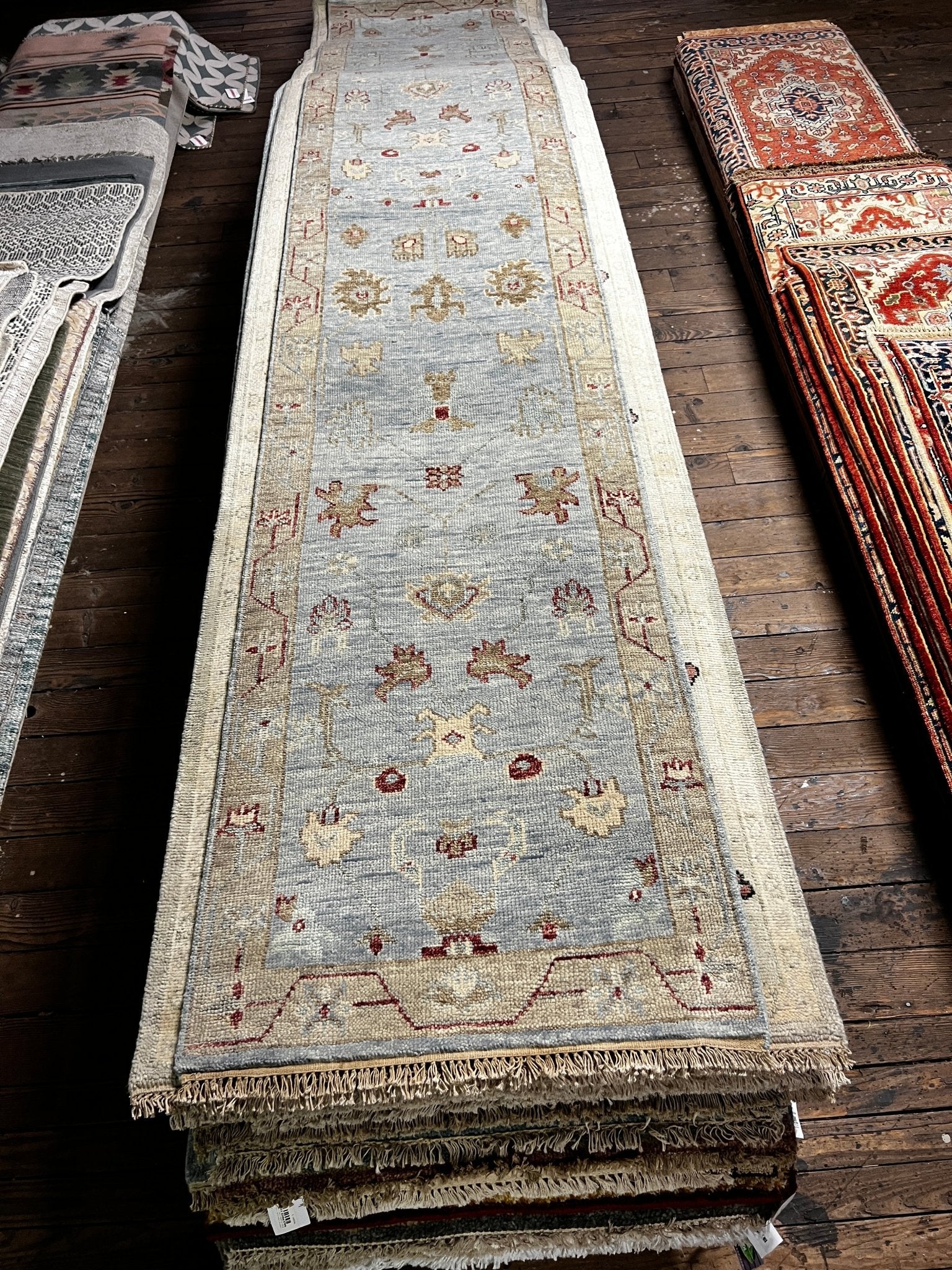 Blossom 3x14 Tan Hand-Knotted Oushak Runner | Banana Manor Rug Company