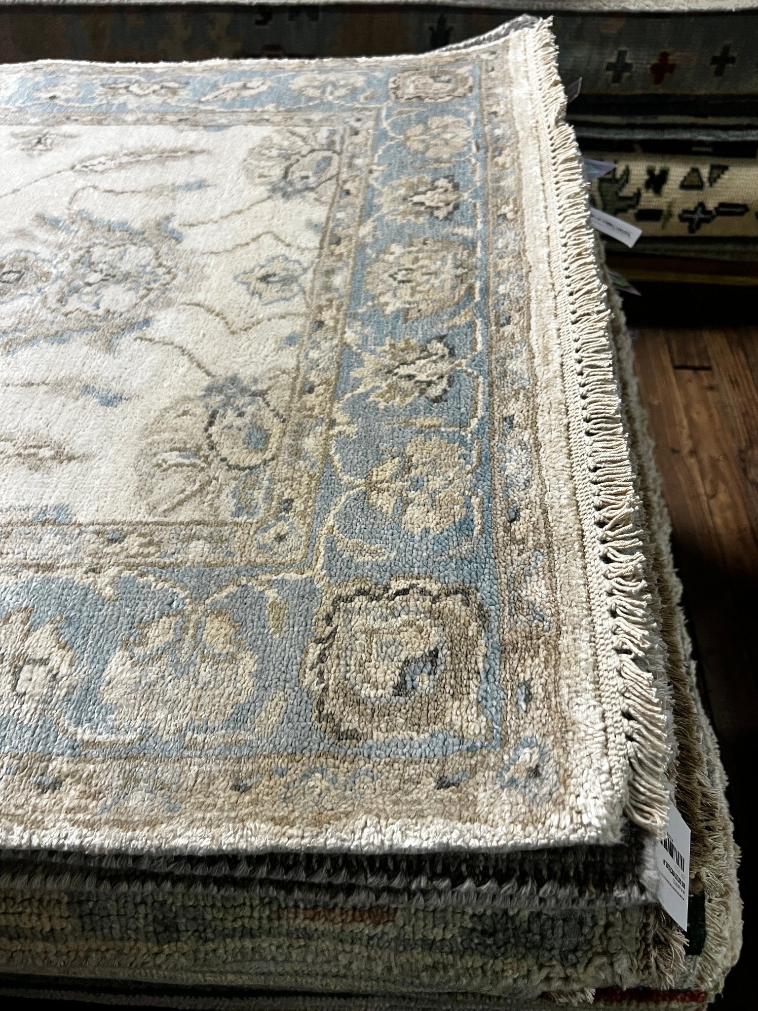 Bobbye 2.9x9.9 Hand Knotted Silver & Aqua Oushak | Banana Manor Rug Factory Outlet