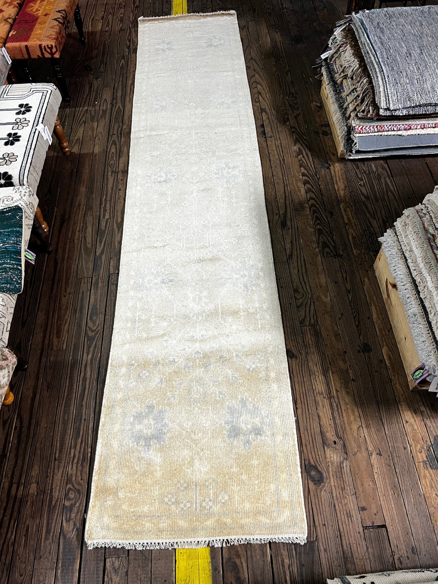 Bonnie 2.6x12.3 Hand-Knotted Beige & Silver Oushak Runner | Banana Manor Rug Factory Outlet
