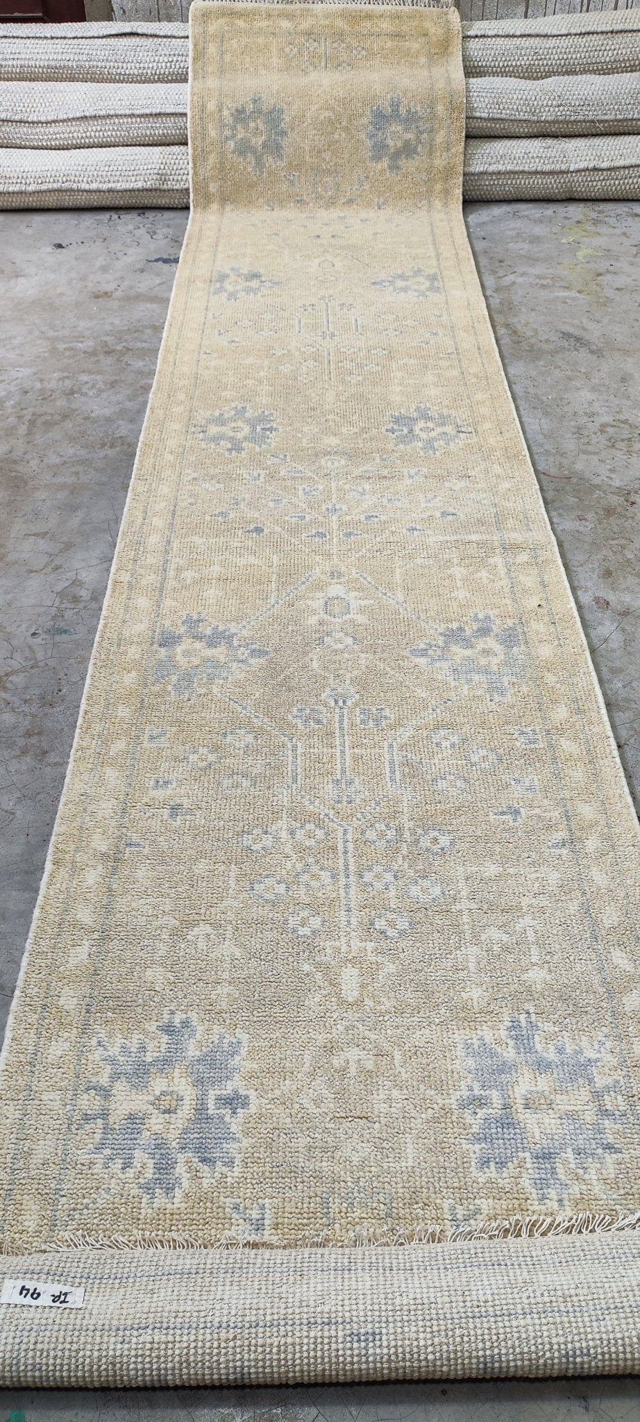 Bonnie 2.6x12.3 Hand-Knotted Beige & Silver Oushak Runner | Banana Manor Rug Factory Outlet