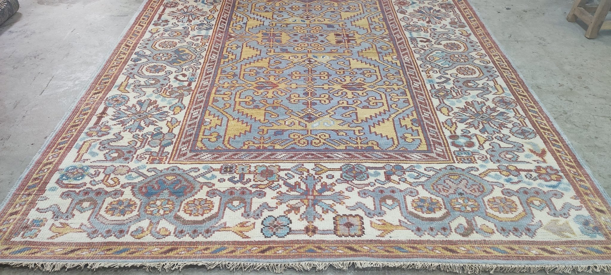 Brigette Romanek Light Blue and Ivory Hand-Knotted Oushak Rug 8x10 | Banana Manor Rug Company