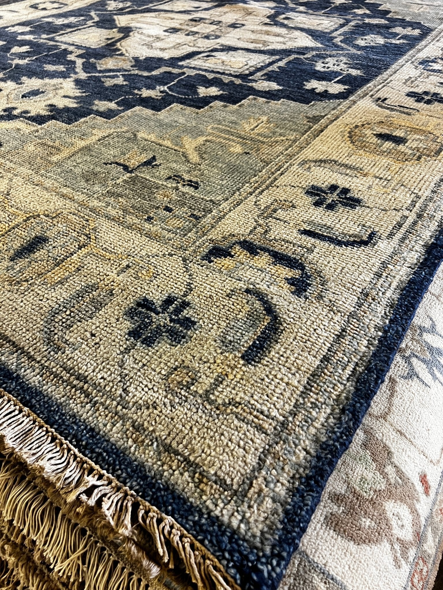 Britannica 7.9x10 Blue and Ivory Hand-Knotted Persian Rug | Banana Manor Rug Company