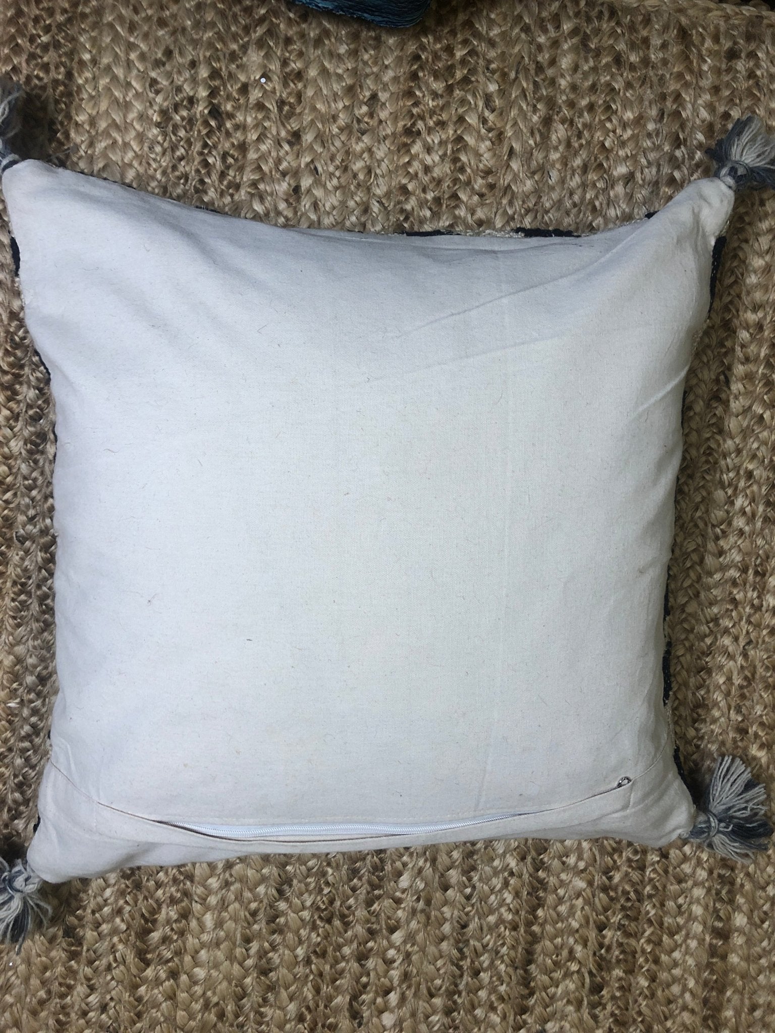 Brittney Spars Natural and Black Jute Tasseled Pillow | Banana Manor Rug Company