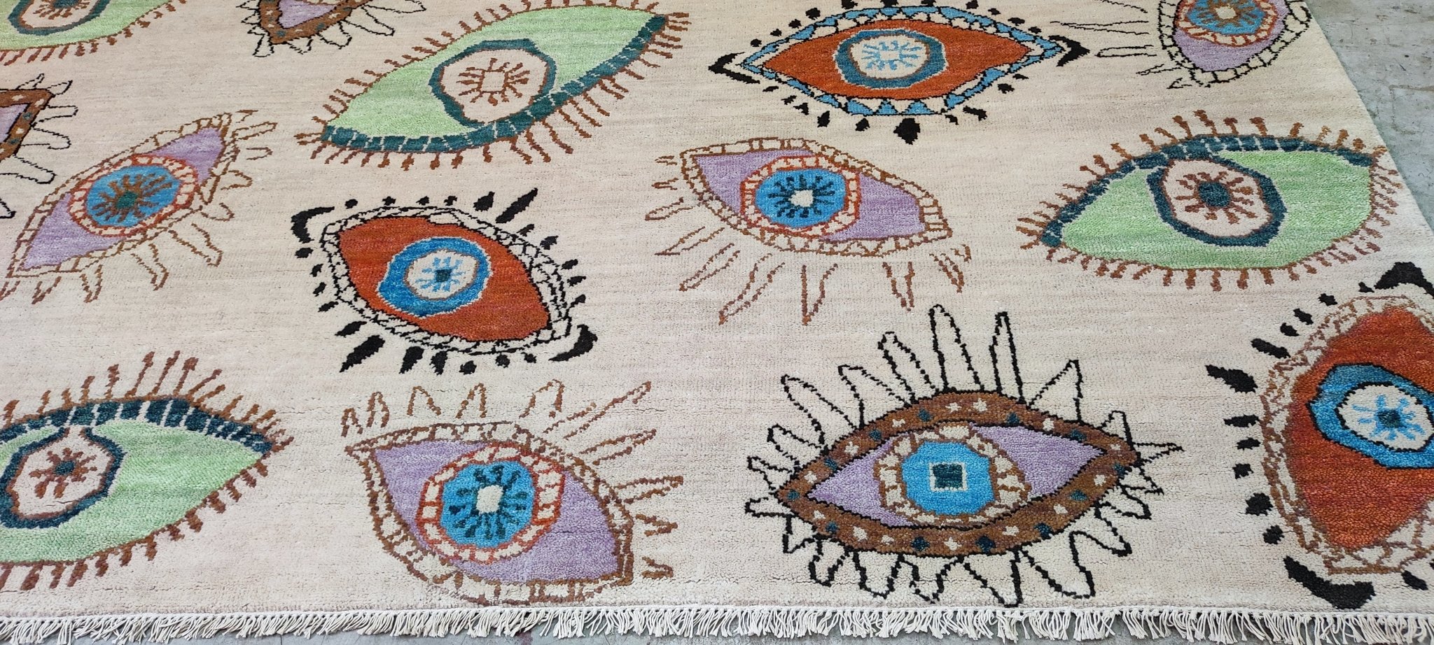 Bud Tingwell Hand-Knotted Eye Design Rug Tan Multi-Colored 8x9.9 | Banana Manor Rug Company