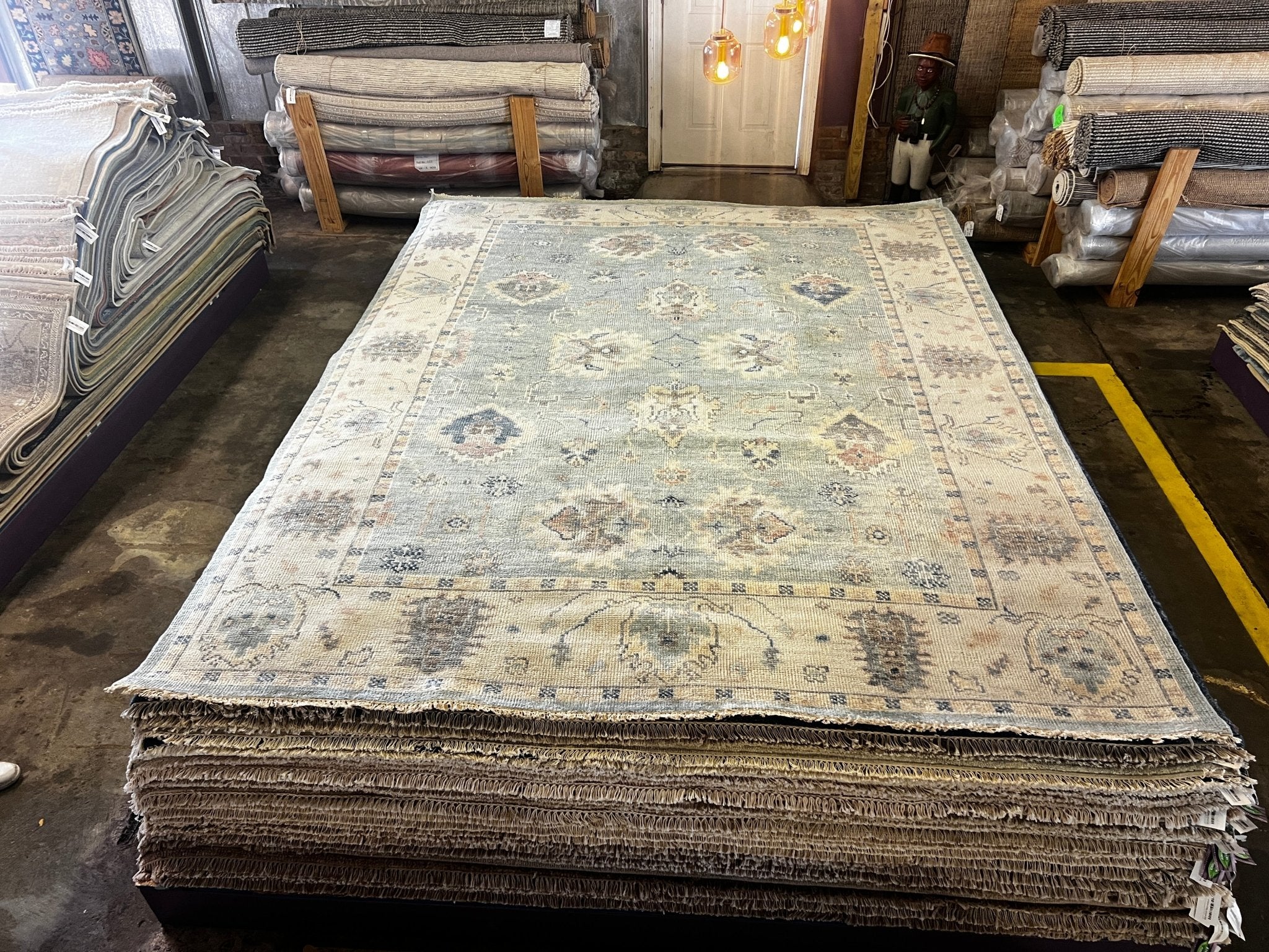 Cady 9x12.3 Light Green and White Hand-Knotted Oushak Rug | Banana Manor Rug Factory Outlet
