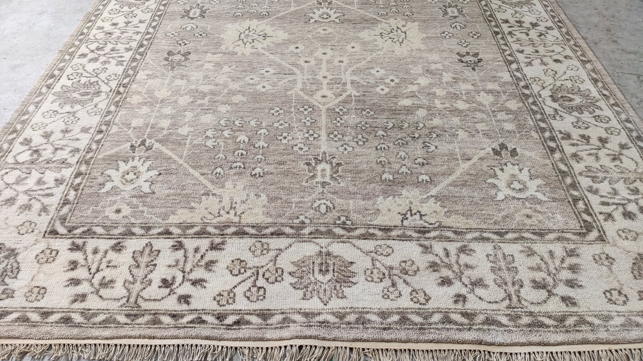 Callie 8x10 Light Brown and Ivory Hand-Knotted Oushak Rug | Banana Manor Rug Company