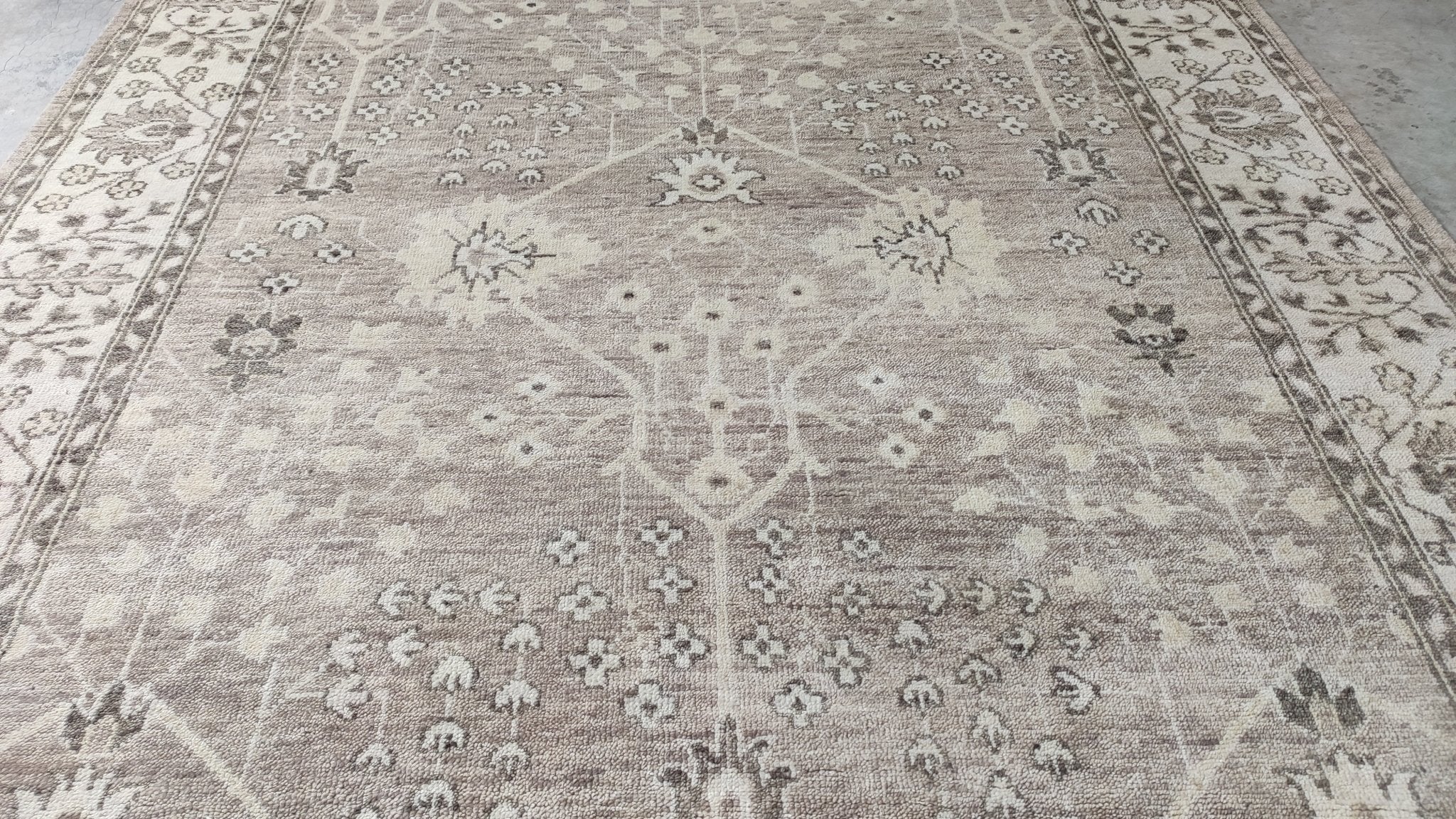 Callie 8x10 Light Brown and Ivory Hand-Knotted Oushak Rug | Banana Manor Rug Company