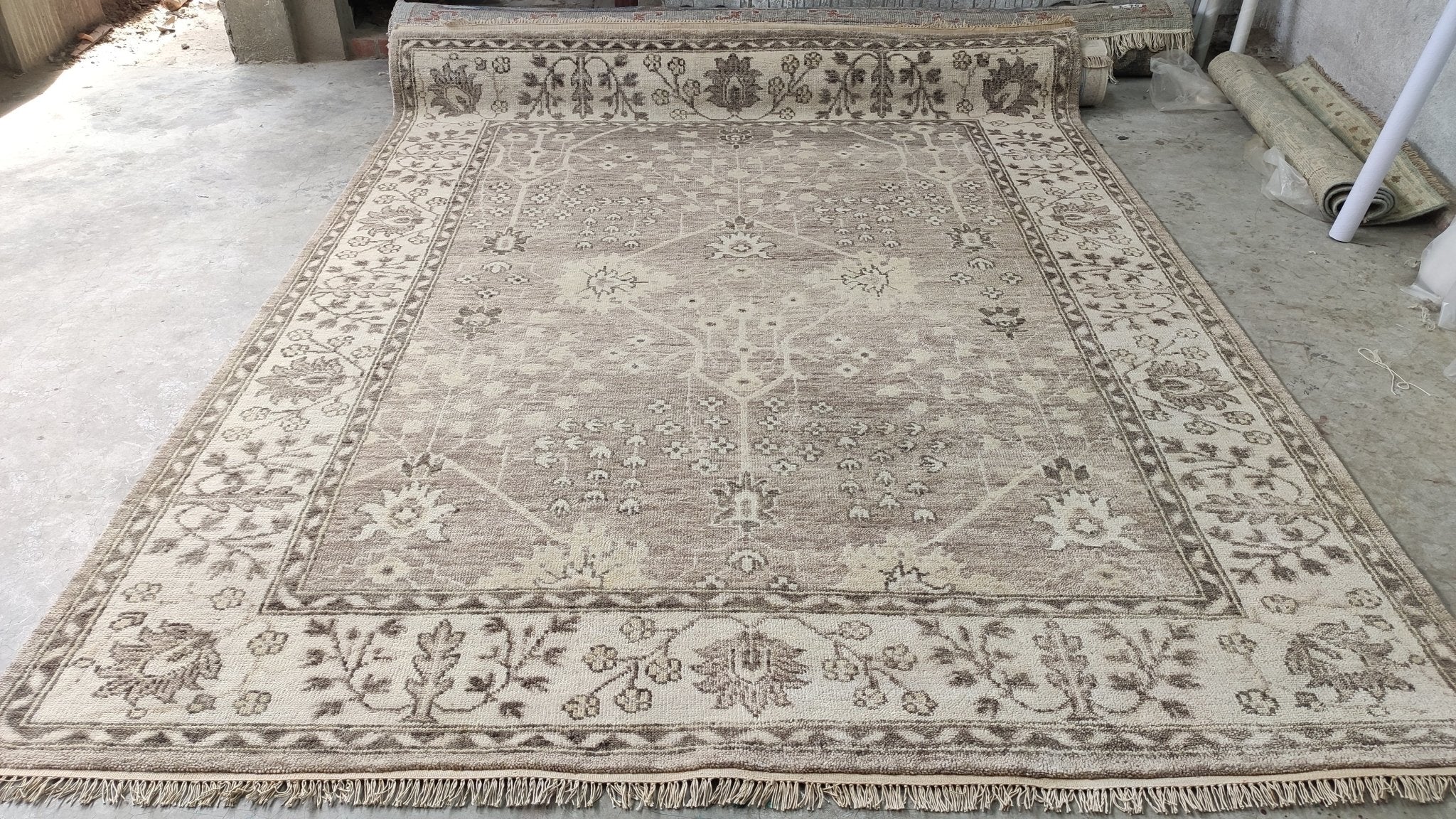 Callie 8x10 Light Brown and Ivory Hand-Knotted Oushak Rug | Banana Manor Rug Company