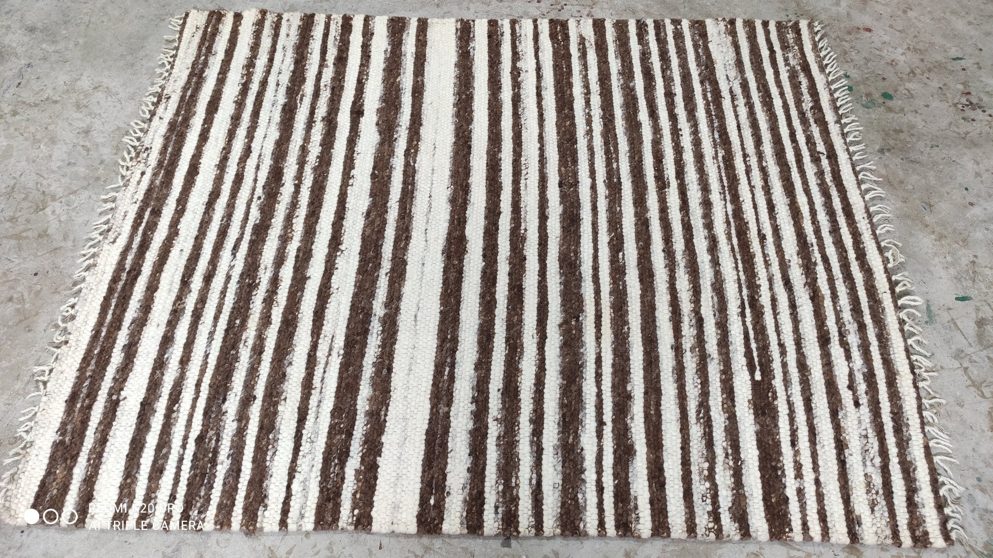 Camilla 4.6x6.6 Brown and White Striped Handwoven Durrie Rug | Banana Manor Rug Factory Outlet