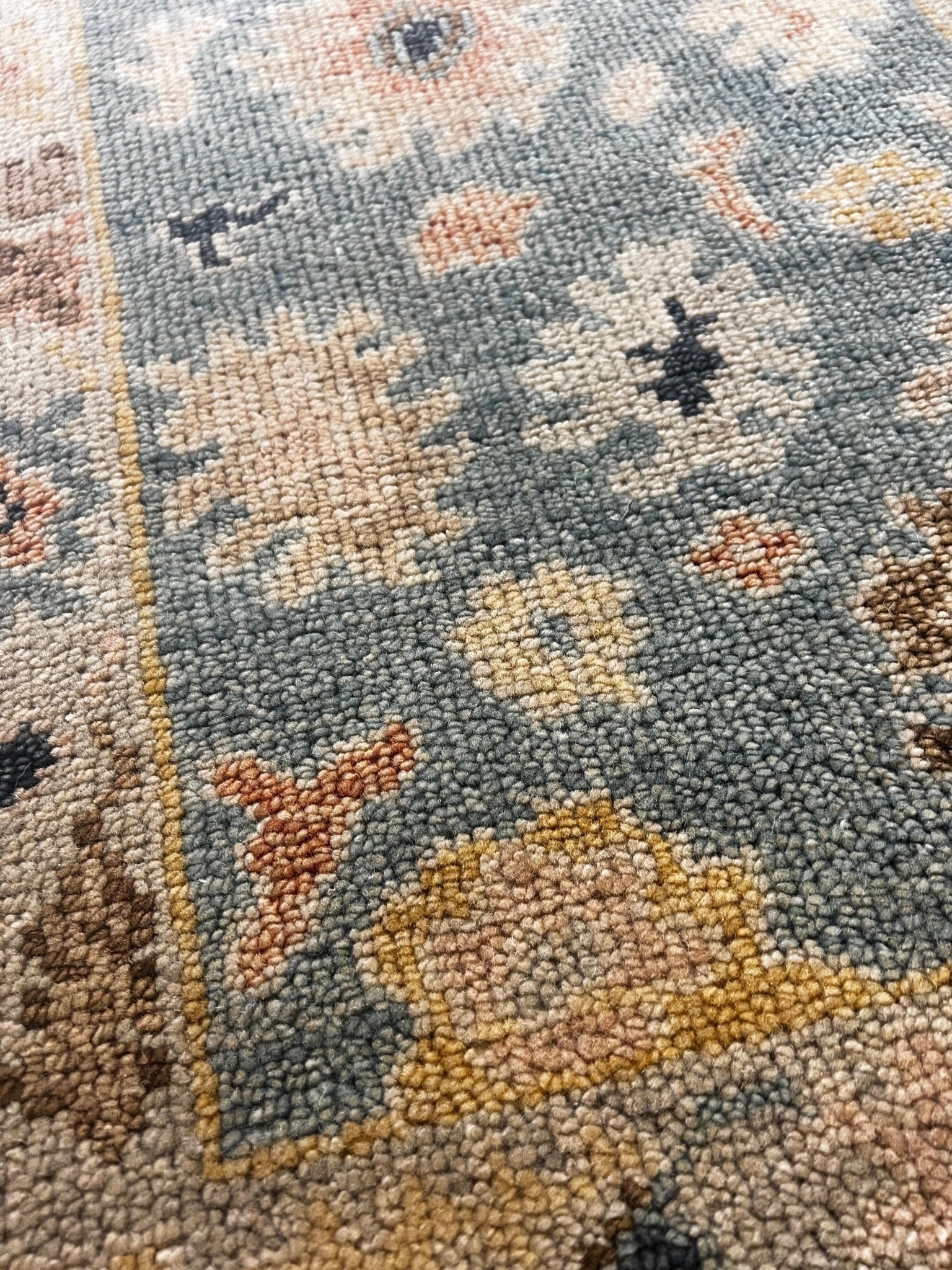 "Carina" Light Blue and Gold Hand-Knotted Oushak 8x10 | Banana Manor Rug Company