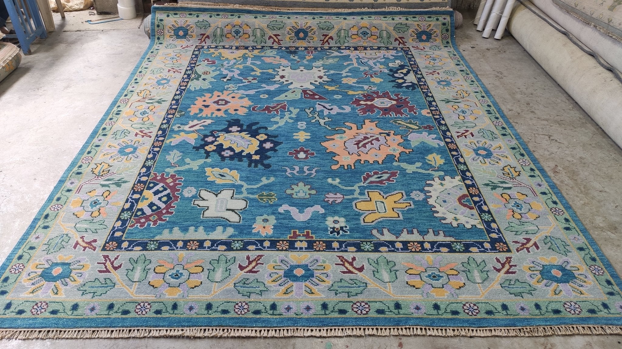 Carmen 8x9.9 Blue Hand-Knotted Oushak Rug | Banana Manor Rug Company