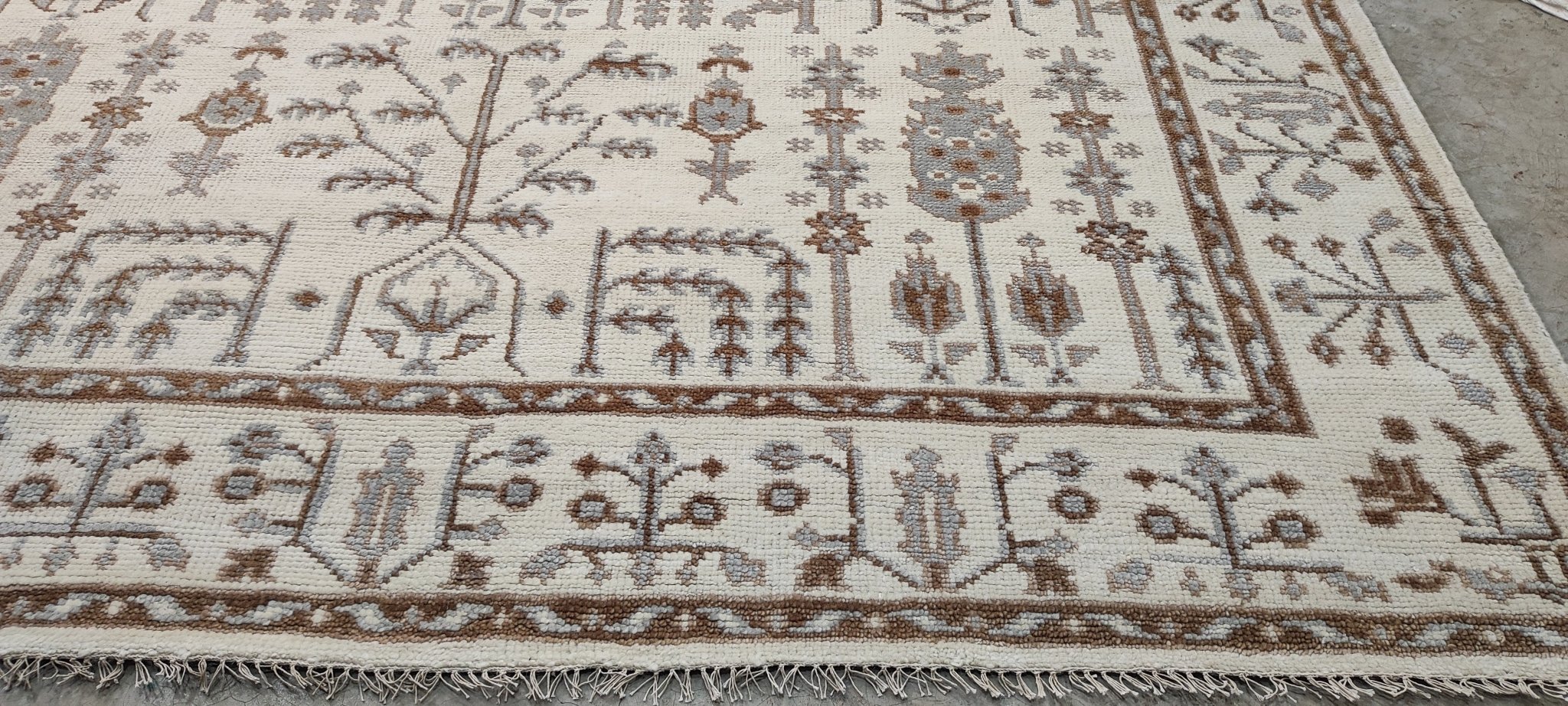 Carmen’s Carnival 9.6x12 Beige and Brown Hand-Knotted Oushak Rug | Banana Manor Rug Company