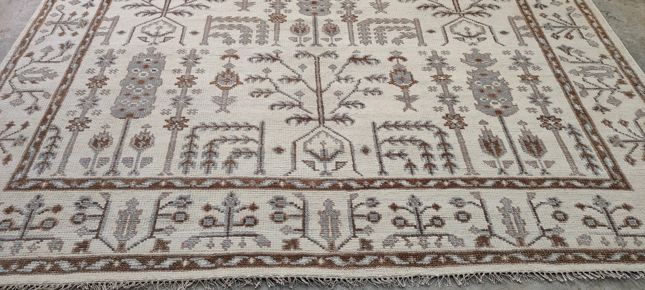 Carmen’s Carnival 9.6x12 Beige and Brown Hand-Knotted Oushak Rug | Banana Manor Rug Company