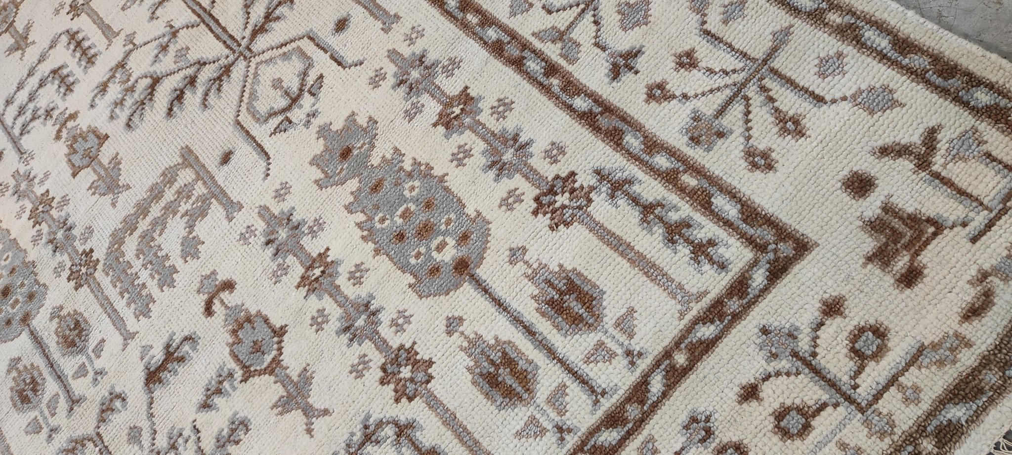 Carmen’s Carnival 9.6x12 Beige and Brown Hand-Knotted Oushak Rug | Banana Manor Rug Company