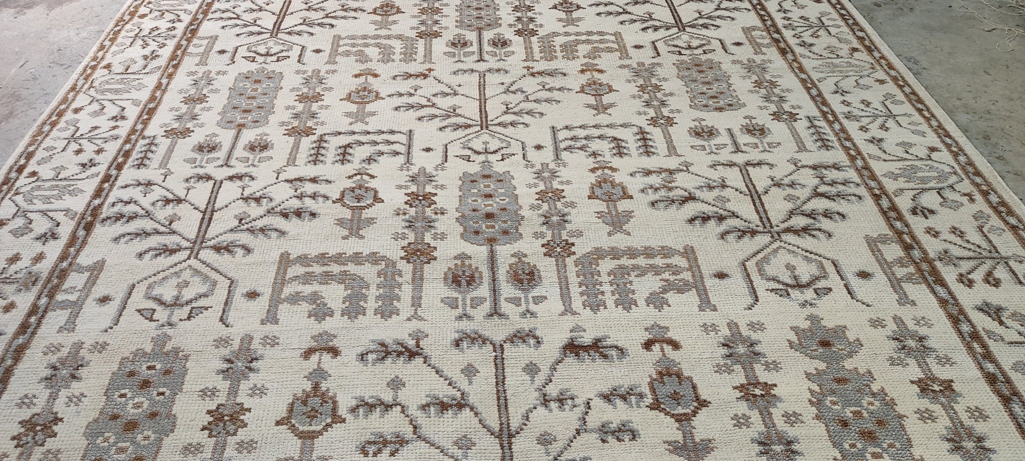 Carmen’s Carnival 9.6x12 Beige and Brown Hand-Knotted Oushak Rug | Banana Manor Rug Company