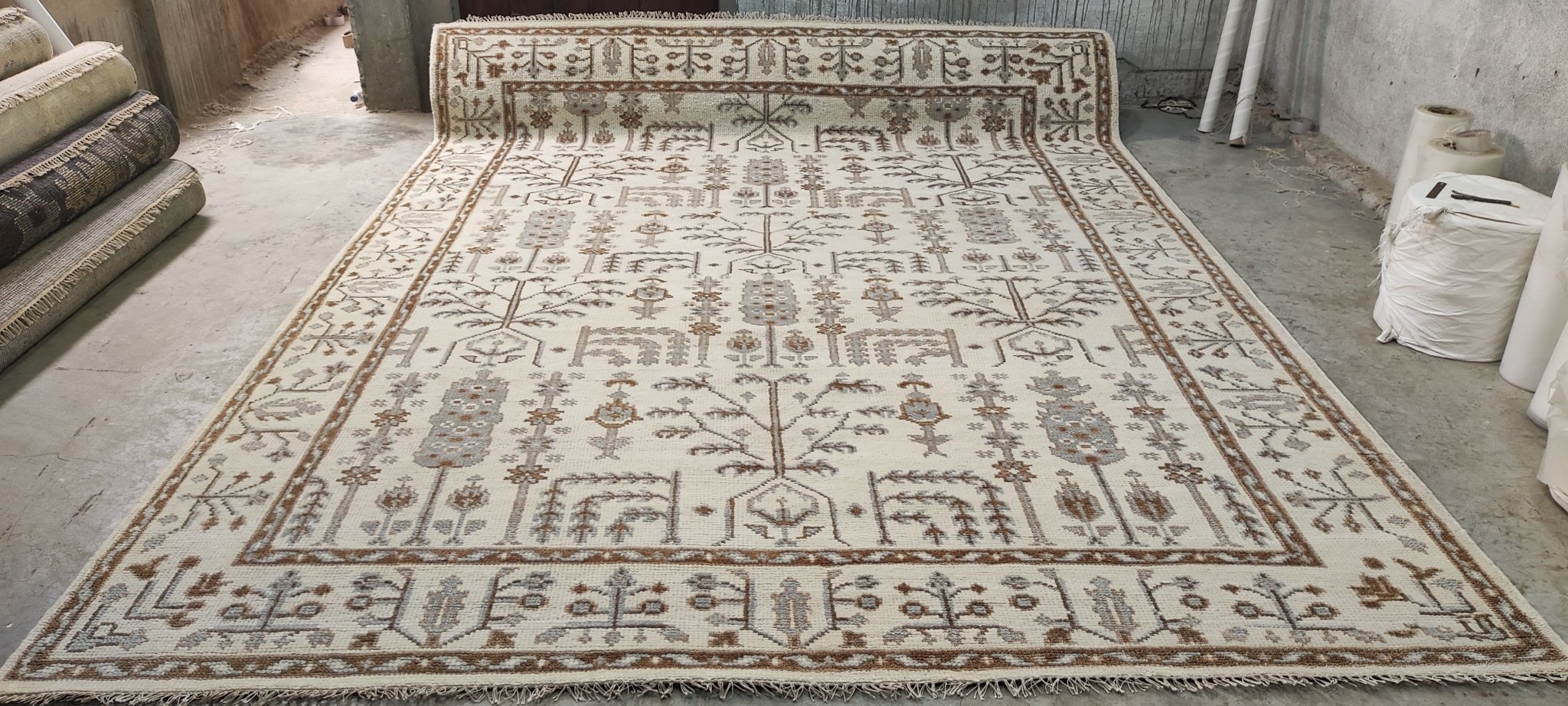 Carmen’s Carnival 9.6x12 Beige and Brown Hand-Knotted Oushak Rug | Banana Manor Rug Company