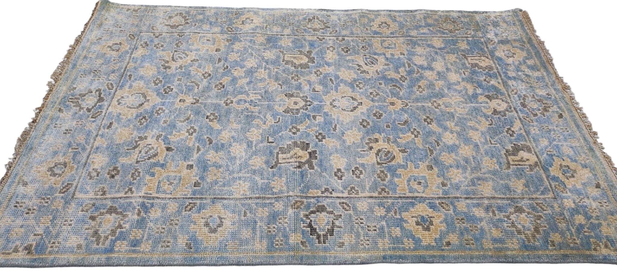 Carol Willick 4x6 Hand-Knotted Aqua & Silver Oushak | Banana Manor Rug Factory Outlet
