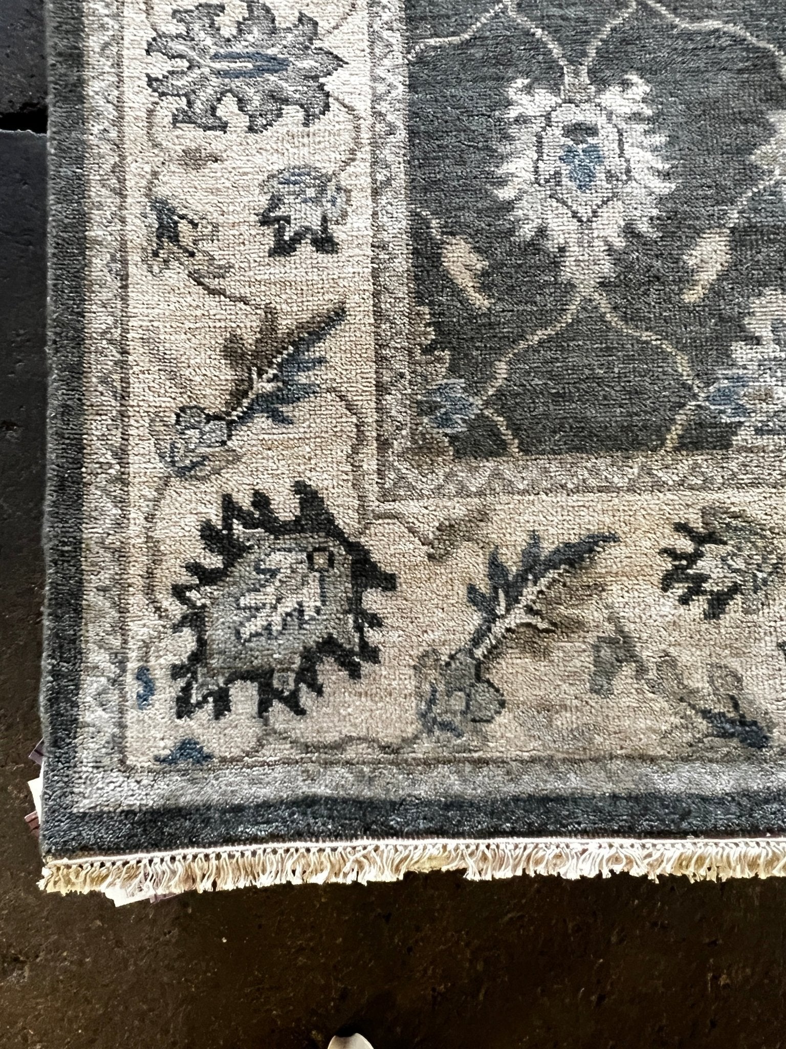 Carrie Livingston Dark Grey and Ivory Hand-Knotted Oushak Rug 8x9.9 | Banana Manor Rug Company