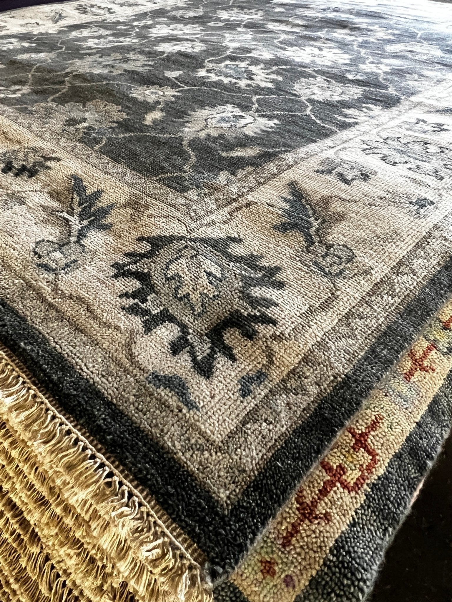 Carrie Livingston Dark Grey and Ivory Hand-Knotted Oushak Rug 8x9.9 | Banana Manor Rug Company