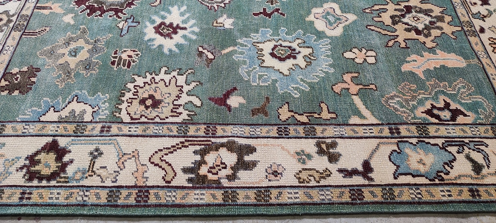 Casey Donovan 6x9 Hand-Knotted Light Green & Ivory Oushak | Banana Manor Rug Factory Outlet