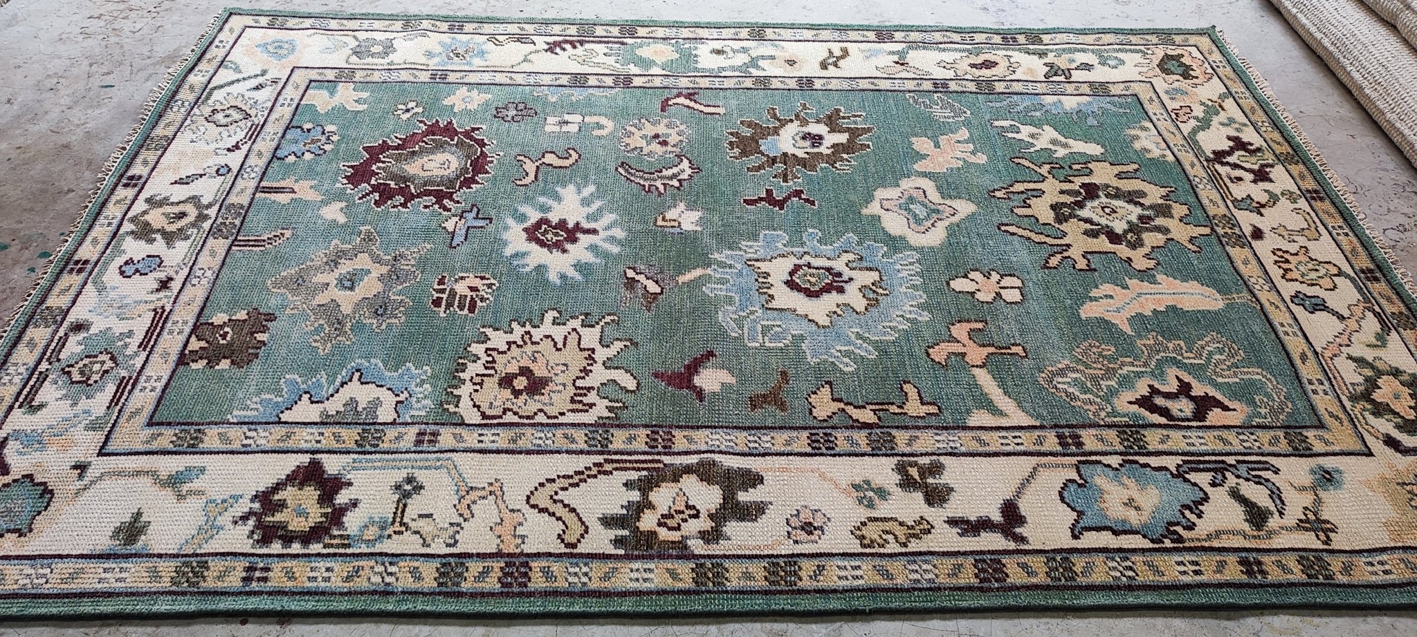 Casey Donovan 6x9 Hand-Knotted Light Green & Ivory Oushak | Banana Manor Rug Factory Outlet