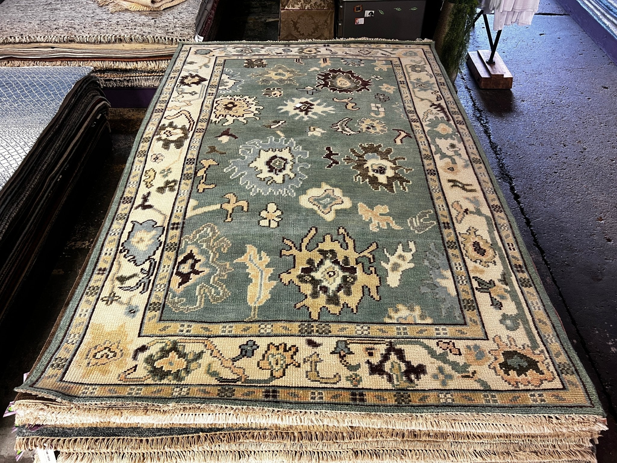 Casey Donovan 6x9 Hand-Knotted Light Green & Ivory Oushak | Banana Manor Rug Factory Outlet