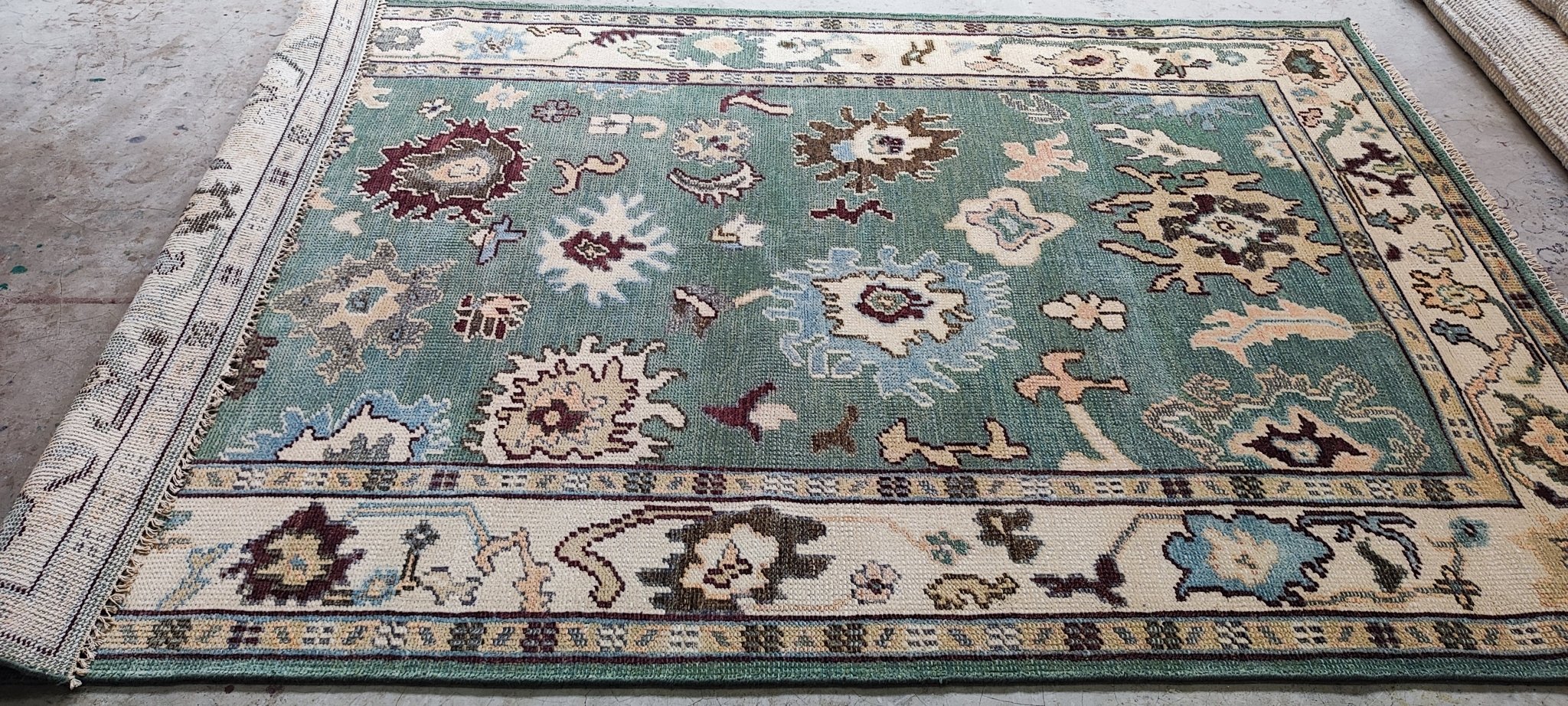 Casey Donovan 6x9 Hand-Knotted Light Green & Ivory Oushak | Banana Manor Rug Factory Outlet