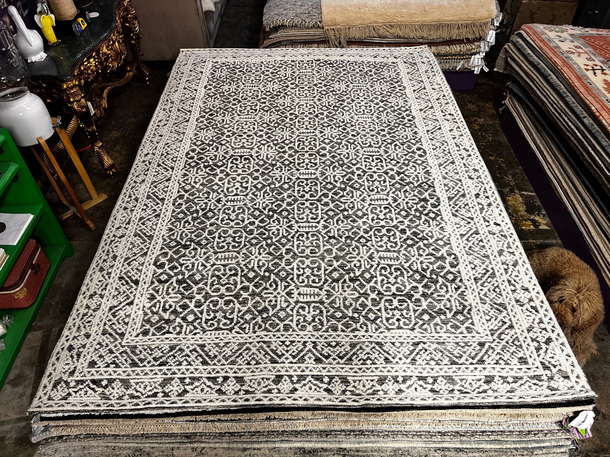 Castro 6x9 Hand-Knotted Ivory & Dark Grey Cut Pile | Banana Manor Rug Factory Outlet