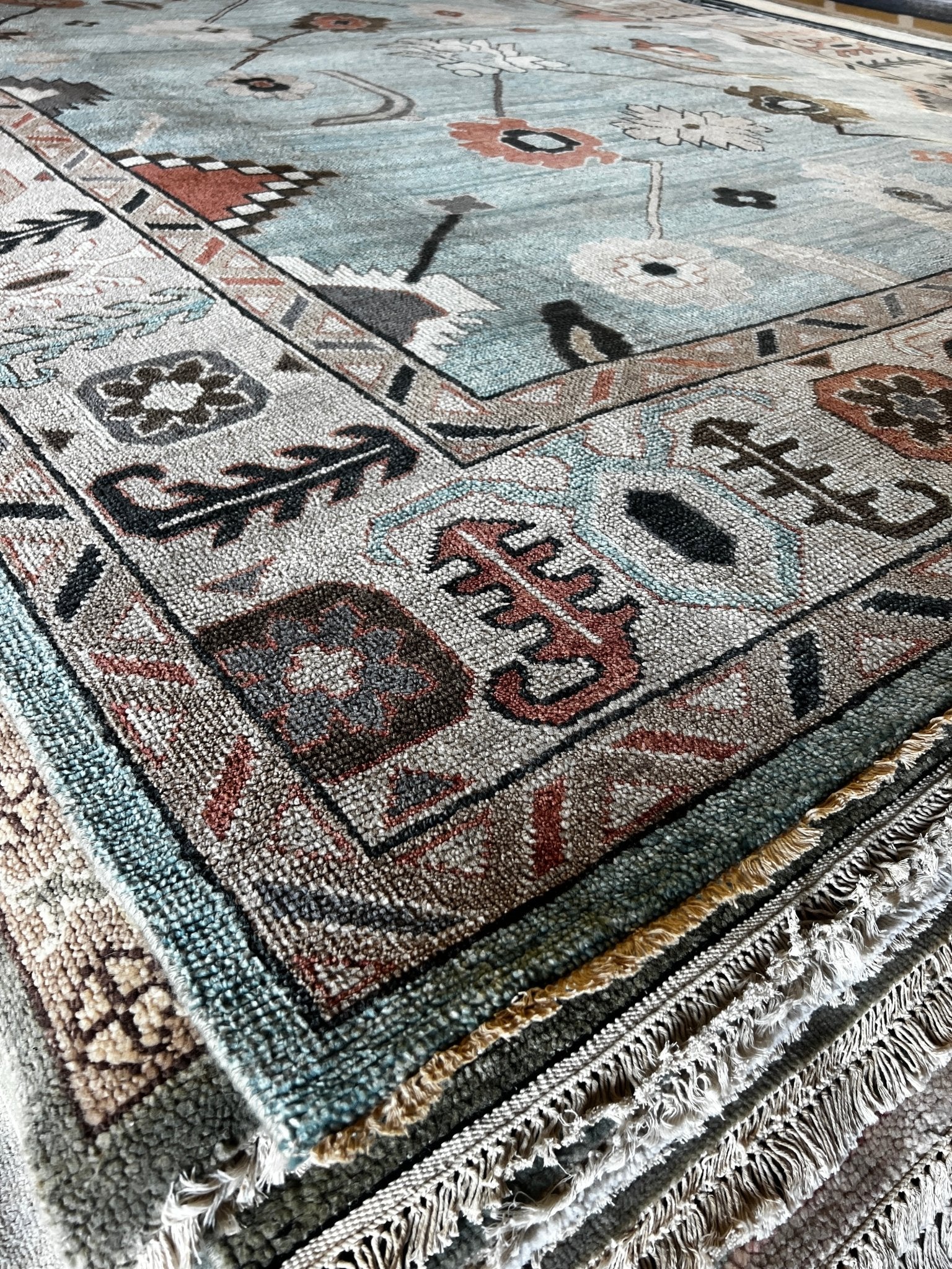 Catharine Cockburn 10x14 Hand-Knotted Oushak Rug Light Blue and Tan | Banana Manor Rug Factory Outlet