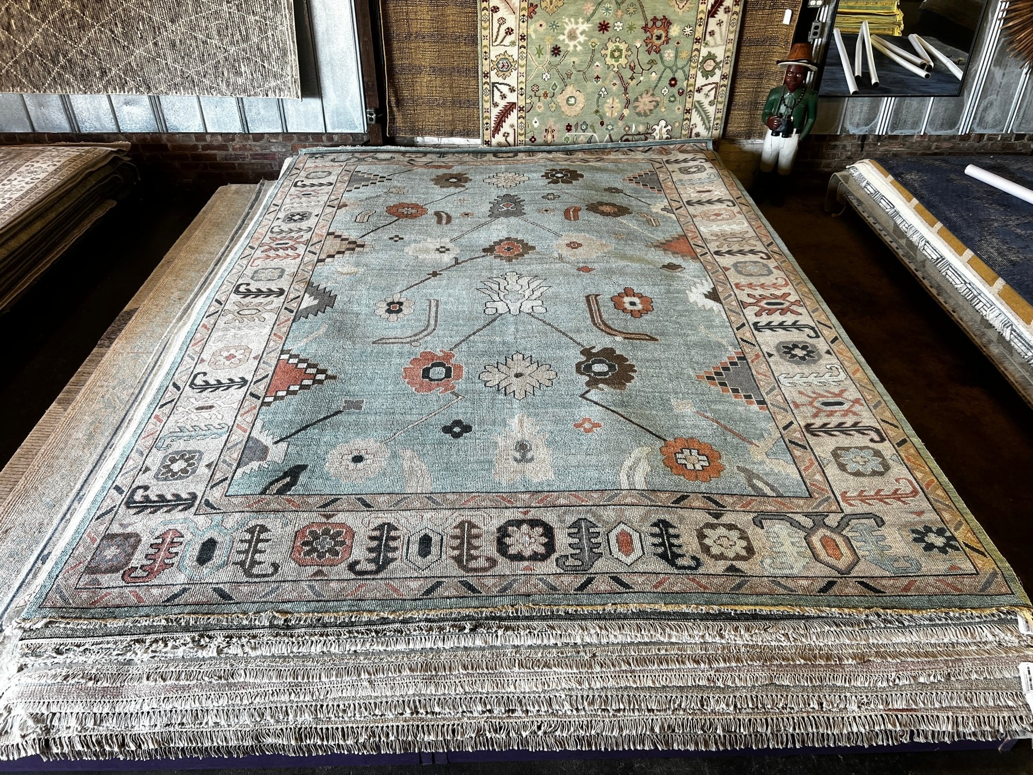 Catharine Cockburn 10x14 Hand-Knotted Oushak Rug Light Blue and Tan | Banana Manor Rug Factory Outlet