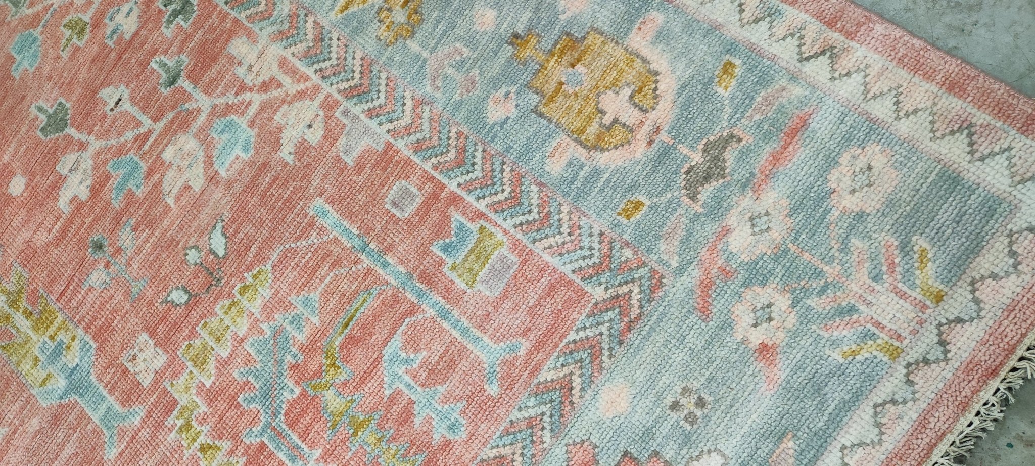 Catherine Garglealot 10x13.9 Pink and Light Green Hand-Knotted Oushak Rug | Banana Manor Rug Company