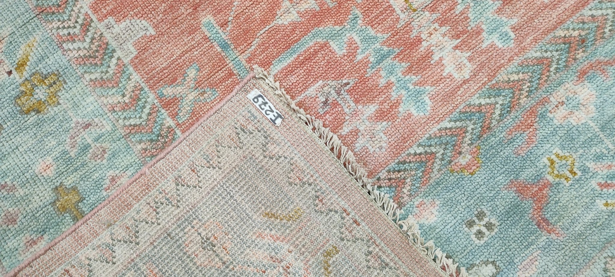 Catherine Garglealot 10x13.9 Pink and Light Green Hand-Knotted Oushak Rug | Banana Manor Rug Company