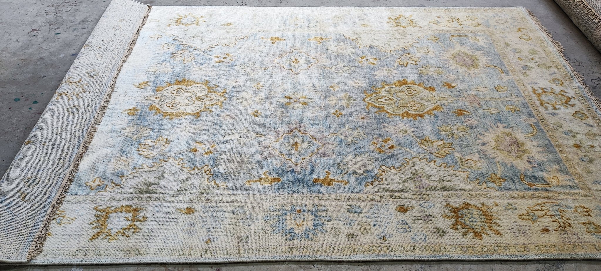 Cato 6x9.6 Aqua & Ivory Oushak | Banana Manor Rug Factory Outlet