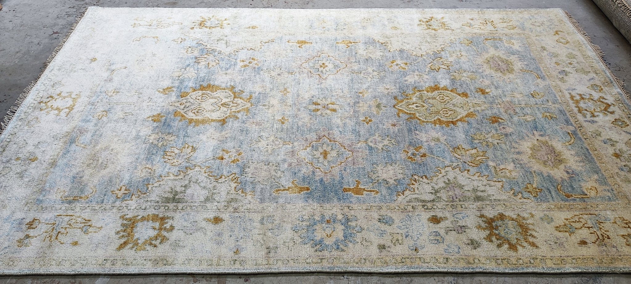 Cato 6x9.6 Aqua & Ivory Oushak | Banana Manor Rug Factory Outlet