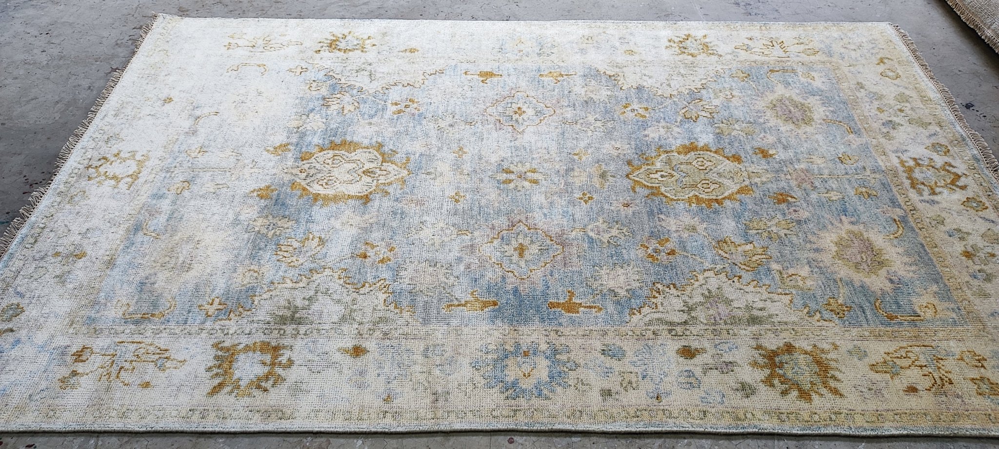 Cato 6x9.6 Aqua & Ivory Oushak | Banana Manor Rug Factory Outlet